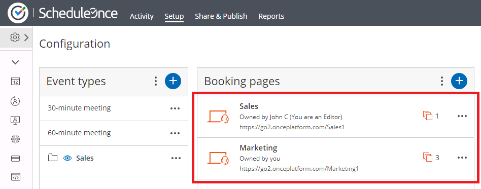 Figure 2: An Admin's ScheduleOnce setup page
