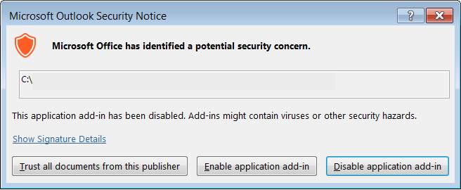 Figure 1: Outlook security notice